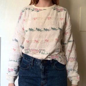 80s Vintage Floral Knit Sweater